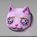 Cute Pink Cat Face Character Toy With Big Ears And Heart Shaped Eyes