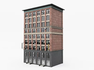 Red Brick Multi Story Building With Decorative Cornice And Ground Floor Storefronts 3d model