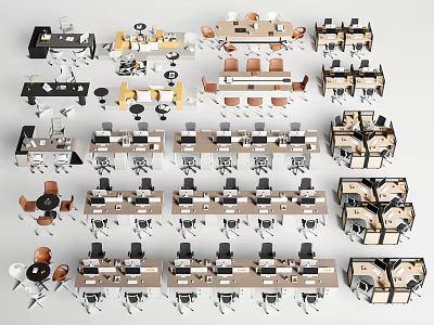 Modern Office Desks In Various Styles With Ergonomic Chairs And Storage Solutions 3d model