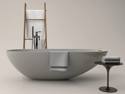 Modern Bathtub With Side Table Towels Wine Glass And Ladder 3d model