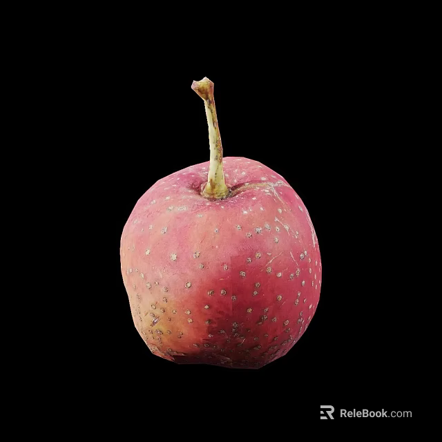 Fresh Pink Apple With White Spots And Stem On Black Background 3d model 