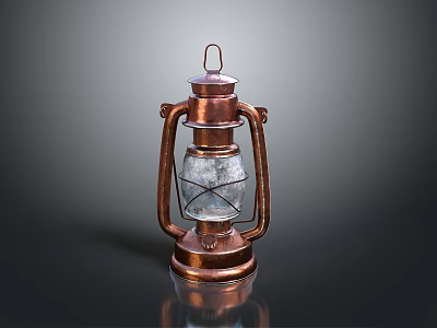 Vintage Copper Lantern With Metal Frame Glass Shade And Reflective Base 3d model