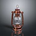Vintage Copper Lantern With Metal Frame Glass Shade And Reflective Base