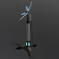 Modern Floor Lamp With Flower Petal Blue Panels Black Pole And Blue Illuminated Base