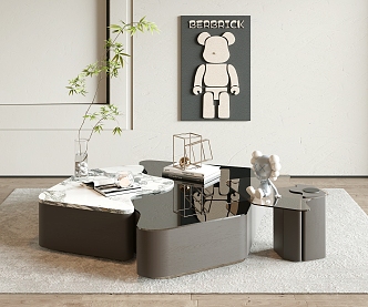 Modern coffee table glass coffee table coffee table combination mother and child coffee table tea table ornaments 3d model