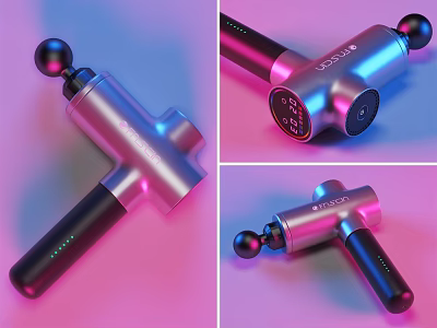 Medical Device Fascial Gun with Digital Display Ergonomic Design and Silver Black Finish 3d model