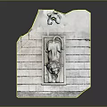 Classic Lion Statue On Stone Pedestal With Stairs And Street Lamp