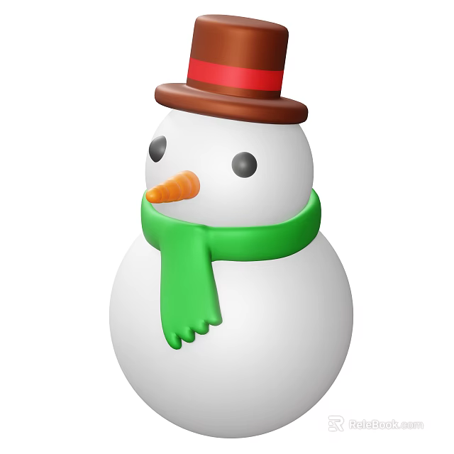 Snowman Decorative Ornament Set With Brown Hat Green Scarf And Orange Nose 3d model 