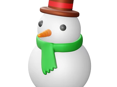 Snowman Decorative Ornament Set With Brown Hat Green Scarf And Orange Nose 3d model
