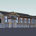 Modern Commercial Complex Exterior Design With Traditional Style Roof And Large Windows Multi story Structure
