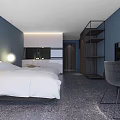 Modern Hotel Guest Room with Stone Walls White Toilet Glass Partition and Wooden Accents