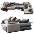 Modern Sectional Sofa With Neutral Tone Decorative Pillows And Soft Blankets 3d model