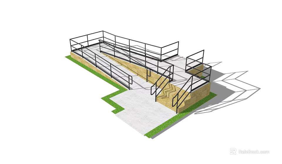 Road Infrastructure With Metal Railings Concrete Steps And Access Ramp 3d model 