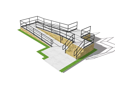 Road Infrastructure With Metal Railings Concrete Steps And Access Ramp 3d model