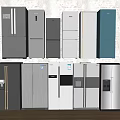 Refrigerators and Freezers Various Designs Different Colors Display on Brick Wall with Wooden Floor