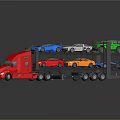 Multi Colored Car Carrier Trucks Transporting Various Colored Cars On Trailer