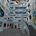 Tech Inspired Aerospace Exhibition Hall With Multi Level Design Rocket Models And Interactive Displays
