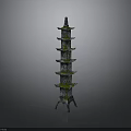 Traditional Chinese Pagoda Architecture With Multi Tiered Structure Green Roofs And Moss Covered Design