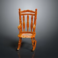 Traditional Wooden Rocking Chair In Orange With Curved Armrests And Slatted Backrest