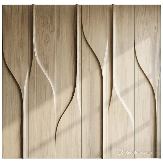 Modern Wooden Accent Wall Featuring Curved Wavy Patterns And Natural Grain 3d model 