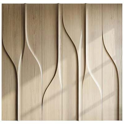 Modern Wooden Accent Wall Featuring Curved Wavy Patterns And Natural Grain 3d model