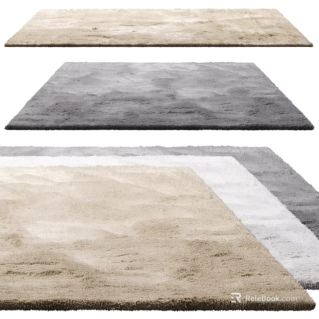 Soft Textured Square Rugs In Gray Beige White Tones For Modern Home Decor 3d model 