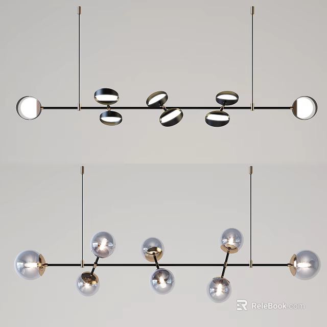 Modern Contemporary Chandelier With Metallic Rod And Multiple Sphere Pendant Lights 3d model 