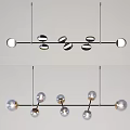 Modern Contemporary Chandelier With Metallic Rod And Multiple Sphere Pendant Lights