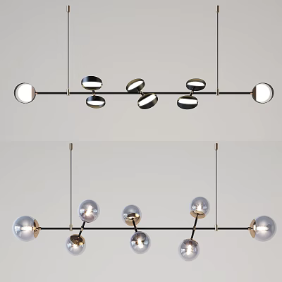 Modern Contemporary Chandelier With Metallic Rod And Multiple Sphere Pendant Lights 3d model