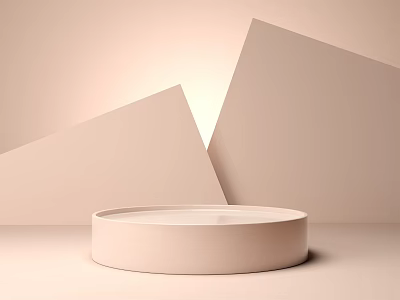 Circular Display Shelf in Minimalist Design with Triangular Structures on Light Pink Background 3d model