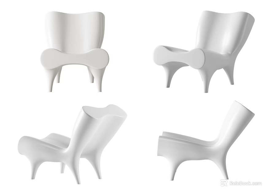 Modern White Single Chair Showcasing Unique Curved Design And Sleek Structure 3d model