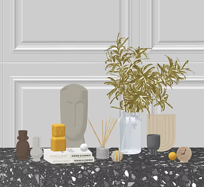 Modern Ornaments Combination Ornaments Green Plant Ornaments 3d model