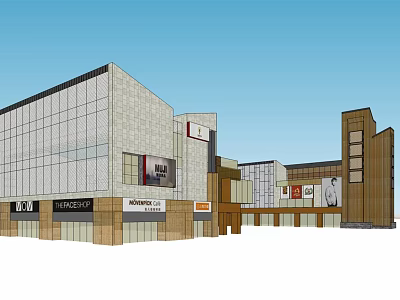Modern Commercial Complex With Glass Curtain Walls Stone Facades And Brand Stores 3d model