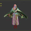 Woman Standing in Patterned Robe with Cloak and Hood Spreading Hands