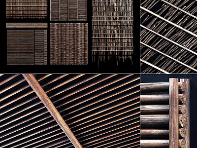 Natural Rustic Wall Decor With Bamboo Wooden Grid Striped Woven Patterns 3d model