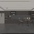 Elegant Modern Pantry Interior With Cabinets Refrigerator Microwave Countertop Table Chairs And Plants