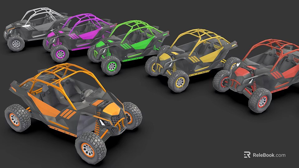 Colorful Off Road UTVs With Roll Cages And All Terrain Tires 3d model 