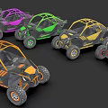 Colorful Off Road UTVs With Roll Cages And All Terrain Tires