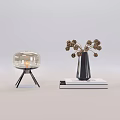Stylish Decorative Ornament Set with Clear Glass Cloche Tripod Base and Black Vase Dried Flowers