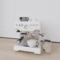 White Espresso Coffee Machine With Coffee Cups And Milk Frother In Modern Kitchen Setting