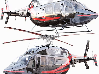 Sleek Modern Black and Red Helicopter Exterior with Rotors and Window Details 3d model