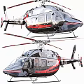 Sleek Modern Black and Red Helicopter Exterior with Rotors and Window Details