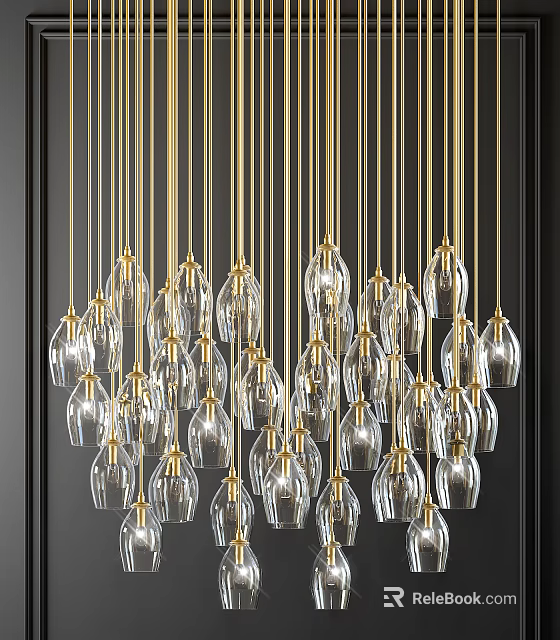 Modern Gold Chandelier With Multiple Clear Glass Shades Hanging In Contemporary Space 3d model 