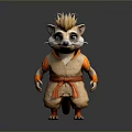 Animated Mongoose With Spiky Hair Wearing Orange Brown Outfit Standing On Gray Background