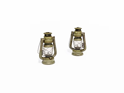 Two Vintage Kerosene Lamps With Metal Frames And Glass Shades For Decor 3d model
