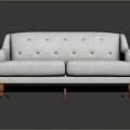 Modern White Fabric Two-Seater Sofa With Rolled Arms Tufted Back And Wooden Legs