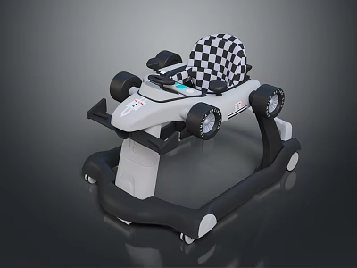 Baby Walker With Race Car Design Checkerboard Seat And Four Wheels For Toddlers 3d model
