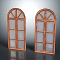 Casement Windows With Arched Design Brown Wooden Frame And Glass Panes Vintage Style
