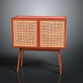 Modern Wooden Cabinet With Woven Rattan Doors And Slender Legs For Home Decor