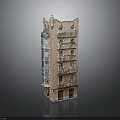 Detailed Vintage Building Model With Multiple Floors And Ornate Balconies Structure Design